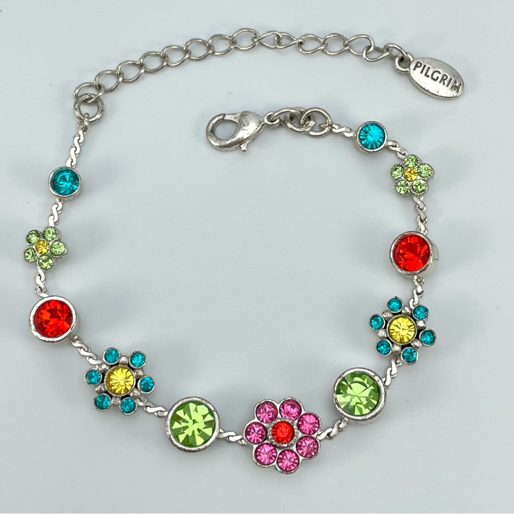 Pilgrim Denmark Multicolor Crystal Flower Bracelet Adjustable Boho Fun